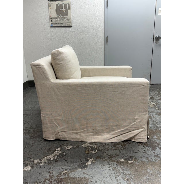 Textile Restoration Hardware Slipcover Belgian Linen Shelter Armchair + Ottoman For Sale - Image 7 of 12