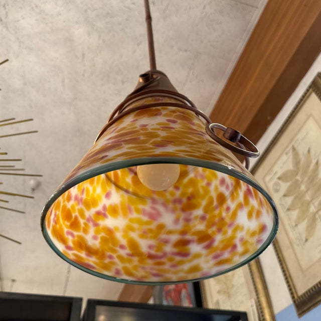 Art Nouveau Art Glass + Copper Pendant Light For Sale - Image 12 of 12