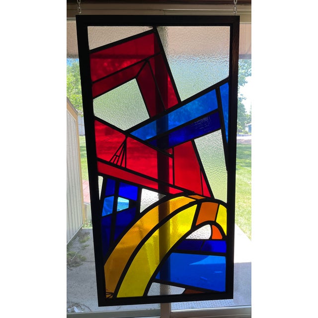 Contemporary Large Stained Glass Framed Window Signed by Artist Matty Walker For Sale - Image 3 of 4