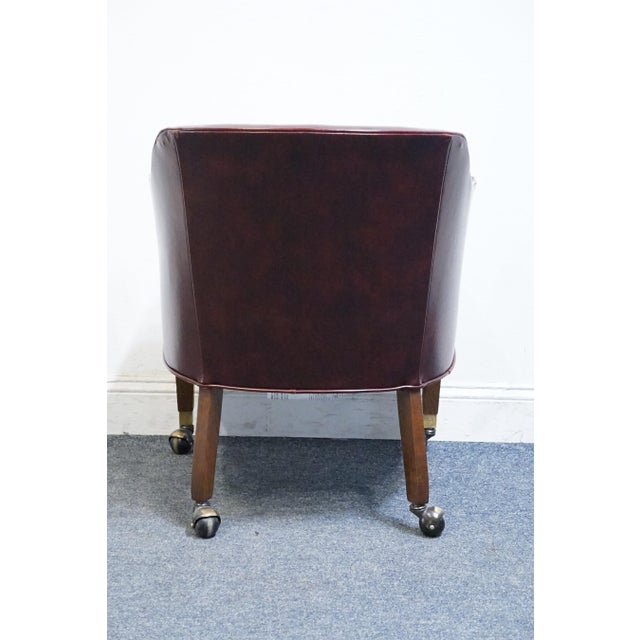 Wood Hickory Leather Co. Burgundy Leather Upholstered Wheeled Club Game Chair For Sale - Image 7 of 10
