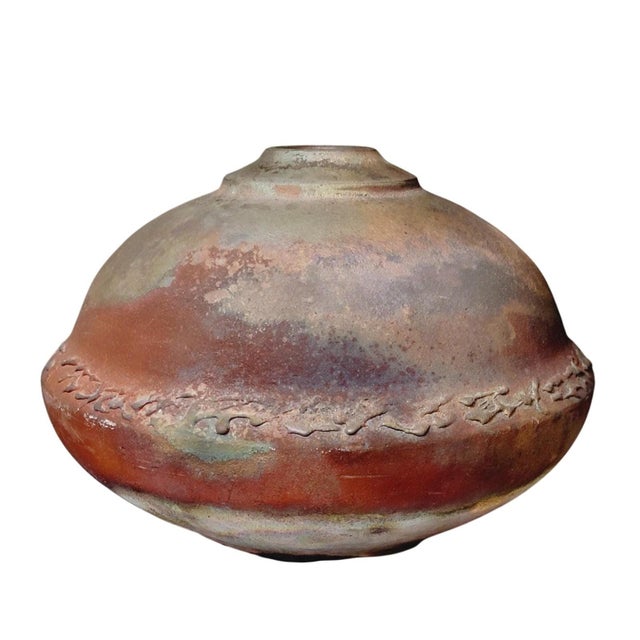 Japanese Raku Pottery Vase Signed George M. Blackman Brutalist Art 9" X 12.75" For Sale - Image 4 of 11