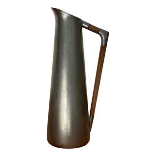 Mid-Century Pewter Carafe Vase with Teak Handle from K.M.D. Tiel Royal Holland Pewter, 1960s For Sale