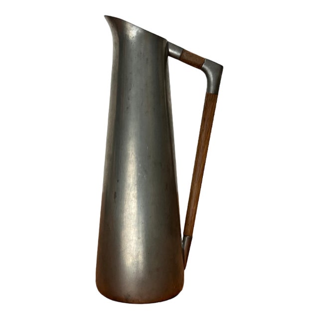 Mid-Century Pewter Carafe Vase with Teak Handle from K.M.D. Tiel Royal Holland Pewter, 1960s For Sale