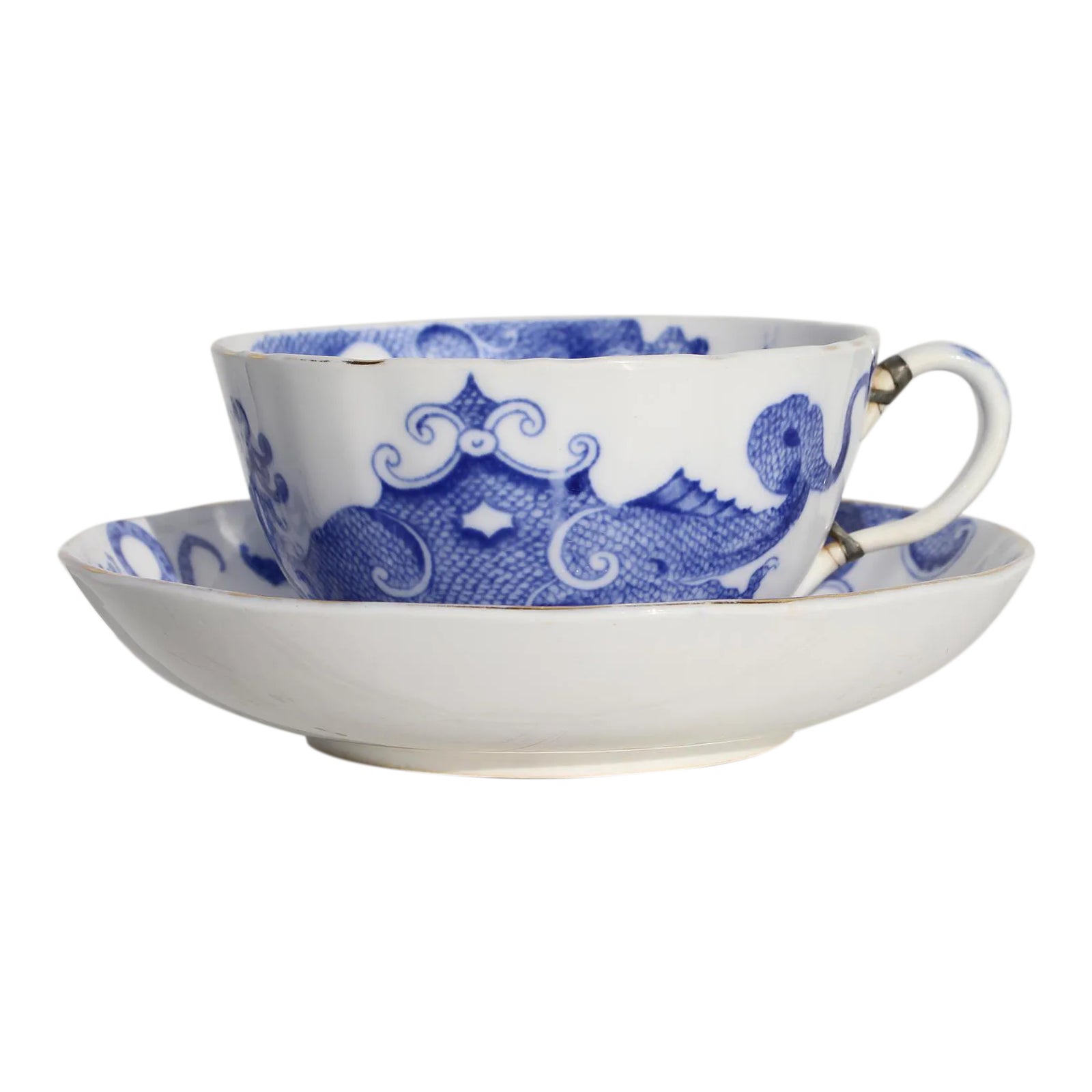 Royal Worcester Blue and White Dragon Tea Cup and Saucer Ca. 1938