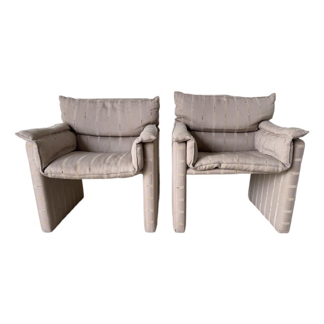 1980s Italian Postmodern Fully Upholstered Lounge Chairs on Casters – A Pair For Sale