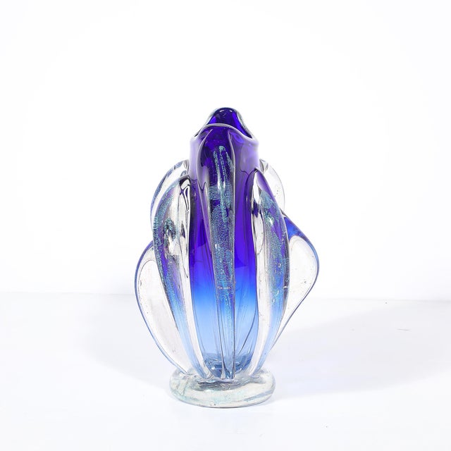 Glass Modernist Hand-Blown Art Glass Vase in Cobalt & Ultramarine Signed Will Dexter For Sale - Image 7 of 15