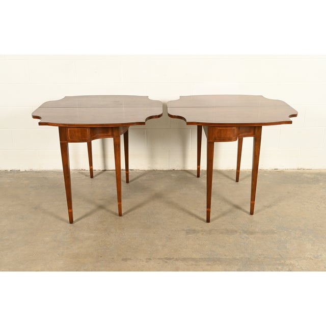 Baker Furniture Federal Inlaid Mahogany Flip-Top Consoles or Game Tables, Pair For Sale In South Bend - Image 6 of 14