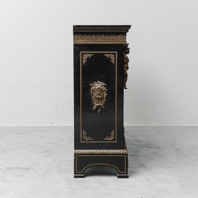 Brown French Sideboard in Hand-Painted Wood with Brass Details, 1890s For Sale - Image 8 of 13