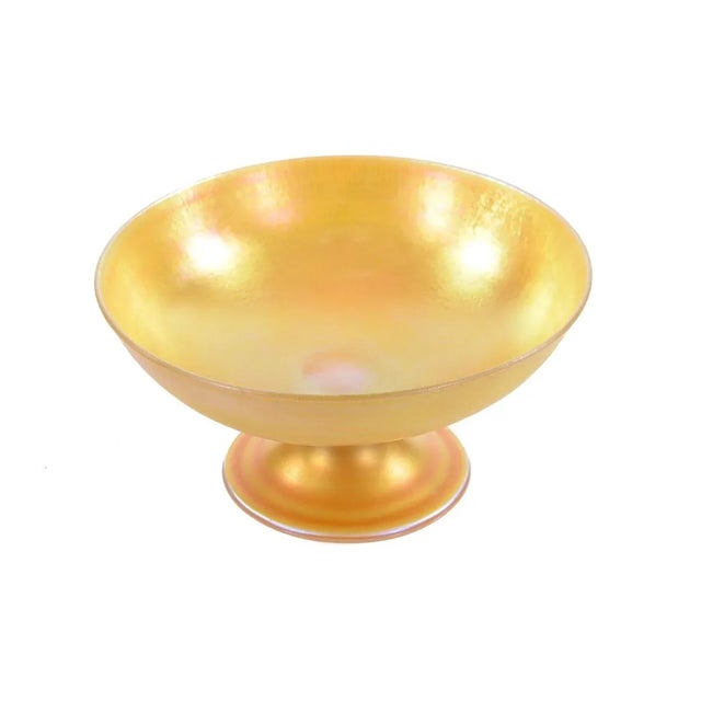 Quetzal Glass Iridescent Gold Footed Bowl For Sale