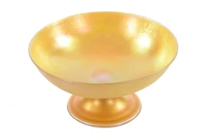 Quetzal Glass Iridescent Gold Footed Bowl