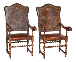 Spanish Walnut Armchairs Circa 19th Century, a Pair