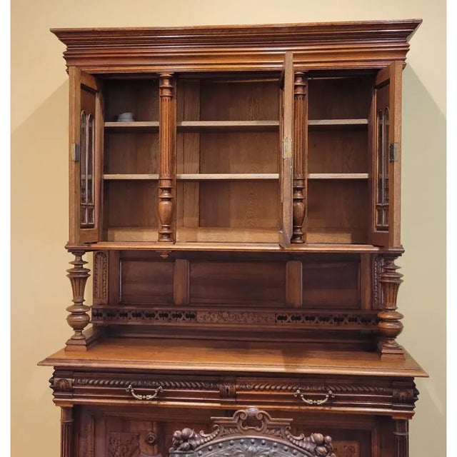 Brown 19th Century Belgian Renaissance Revival Carved Walnut Hunting Cupboard, Sideboard Cabinet, Circa 1880 For Sale - Image 8 of 12
