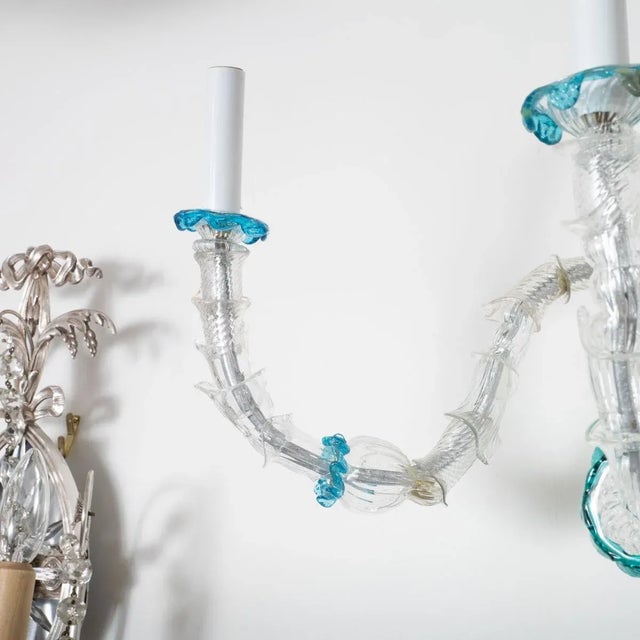 1950s Pair of Foliate 3-Arm Glass Tendril Sconces For Sale - Image 5 of 8