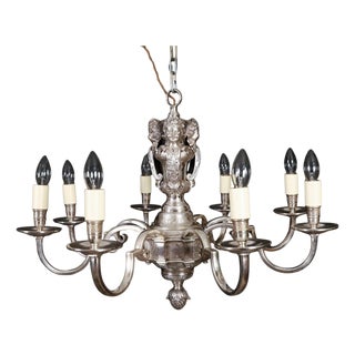 Antique English Silver-Plated Chandelier, 1920s For Sale
