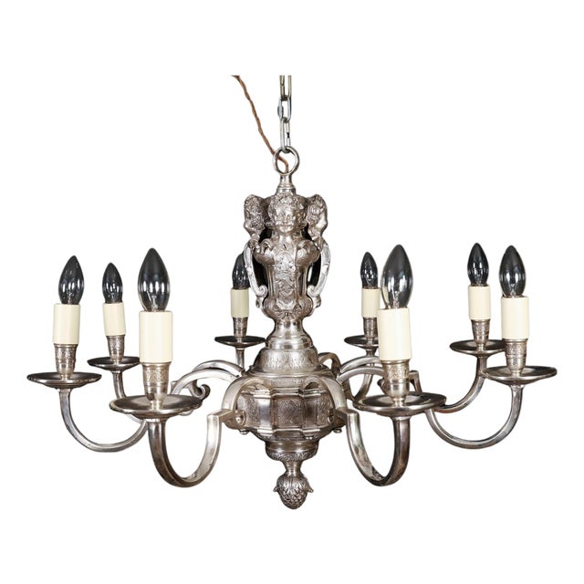 Antique English Silver-Plated Chandelier, 1920s For Sale