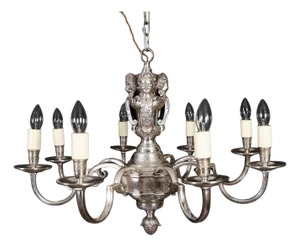 Antique English Silver-Plated Chandelier, 1920s