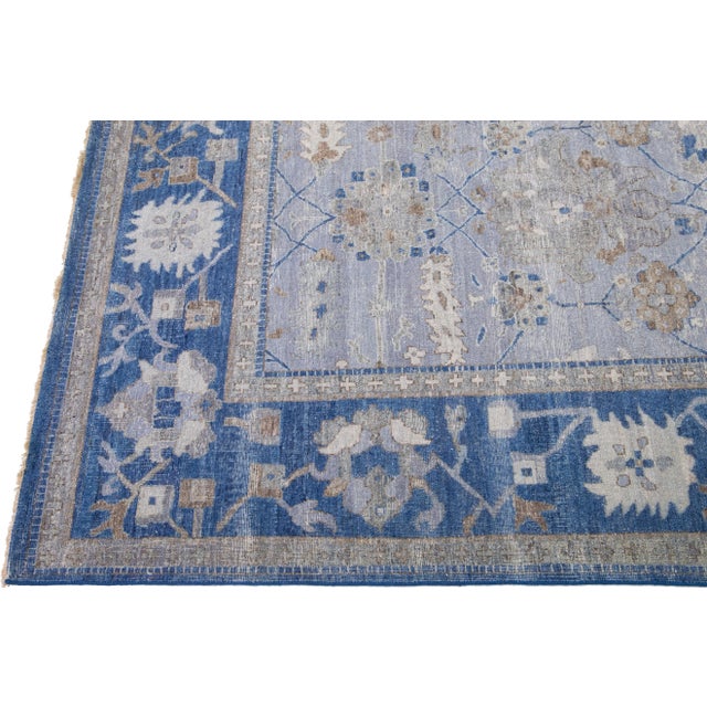 Apadana's Persian Style Mahal Handmade Gray and Blue Designed Wool Rug For Sale - Image 4 of 11