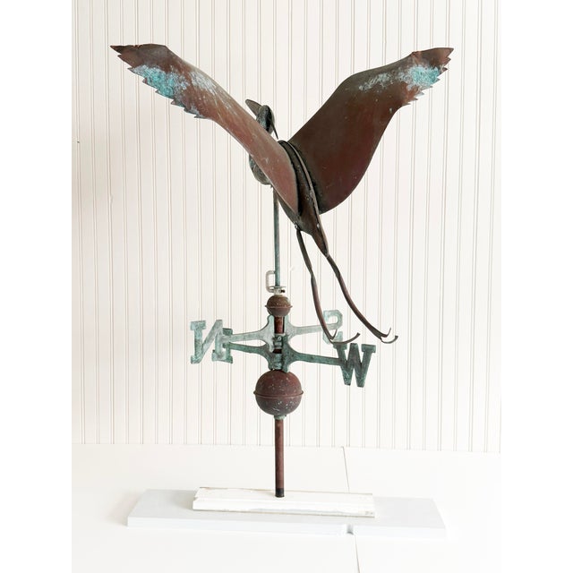 Antique American Patinated Copper Full-Bodied Heron Directional Weathervane For Sale In Buffalo - Image 6 of 11