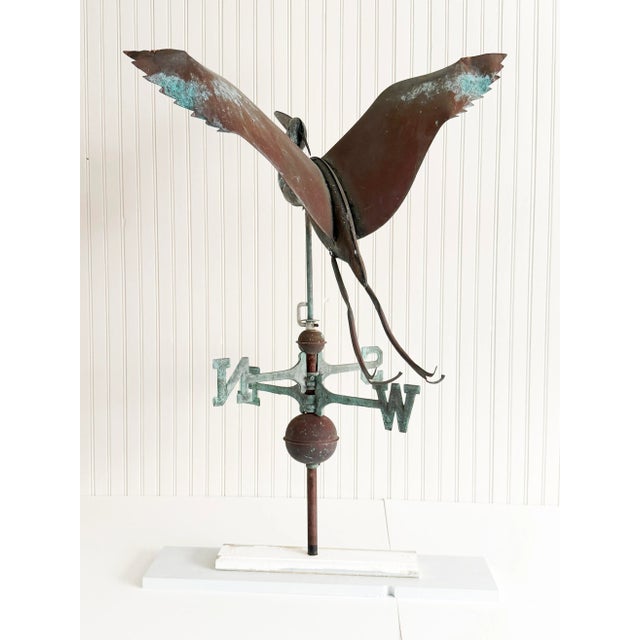 Antique American Verdigris Patinated Copper Full-Bodied Heron Directional Weathervane For Sale In Buffalo - Image 6 of 11