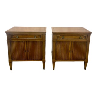 Mid Century Drexel Triune Collection Neoclassical Style Mahogany Nightstands - Pair For Sale