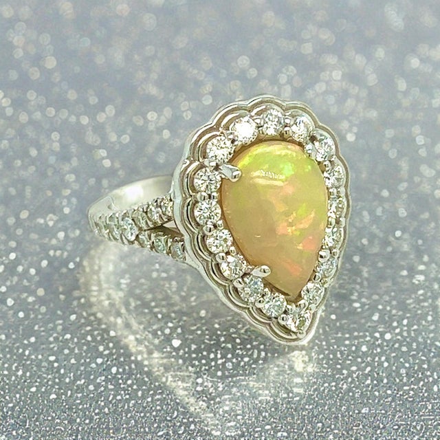 White Natural Opal Diamond Ring 6.25 14k W Gold 2.35 TCW Certified For Sale - Image 8 of 11