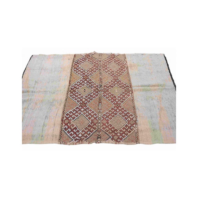 Embroidered Vintage Turkish Kilim Rug - 4`6″ X 6`1″ Ft. For Sale - Image 4 of 6