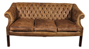 Chesterfield 3-Seater Sofa in Light Olive Leather, 1930s