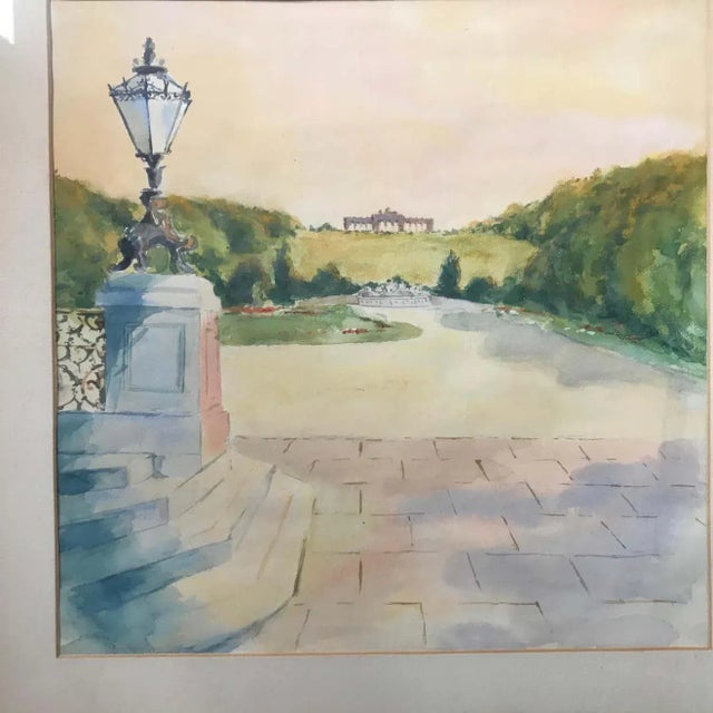 Dreamy landscape picturing a view of a castle in France. Large original frame made of walnut. I love the soft and...