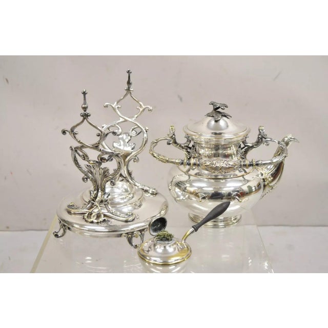 Antique Art Nouveau English Silver Plated Tilting Tea Kettle on Stand For Sale - Image 10 of 11