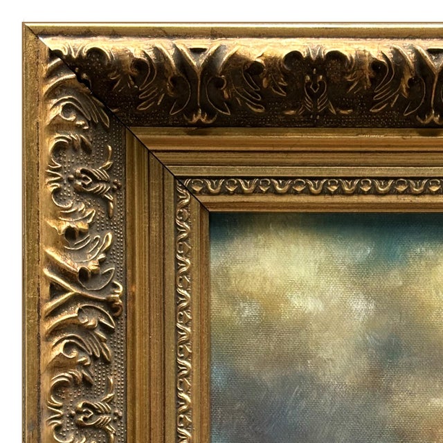 Various Artists Contemporary Plein Air Cloud Oil Painting in Square Vintage Gold Frame For Sale - Image 4 of 6