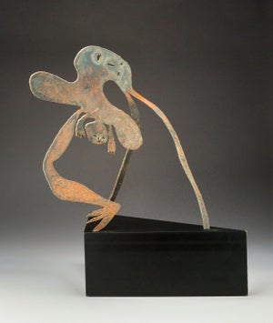 Menashe Kadishman, Large 1970's Israeli Abstract Sculpture "Birth" Iron, Wood Menashe Kadishman, c.1990's