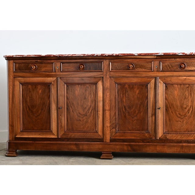 French 19th Century Louis Philippe Walnut Enfilade with Red Marble Top For Sale - Image 10 of 16