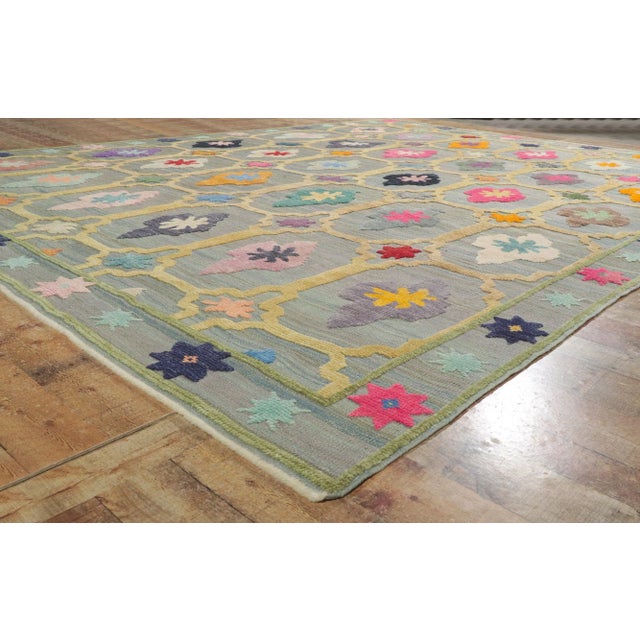 Turkish Kilim Geometric High Low Rug - 10'02 X 13'10 For Sale In Dallas - Image 6 of 9