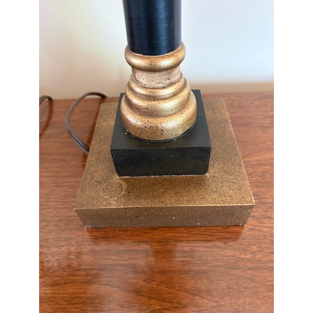 Late 20th Century Hollywood Regency Neoclassical Palm Tree Motif Buffet Lamps in Black and Gold - a Pair For Sale - Image 9 of 12