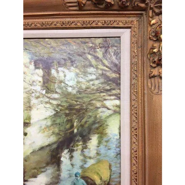 Paint Vintage Original Oil Painting Signed by Artist - Suzhou Canal - Framed For Sale - Image 7 of 10