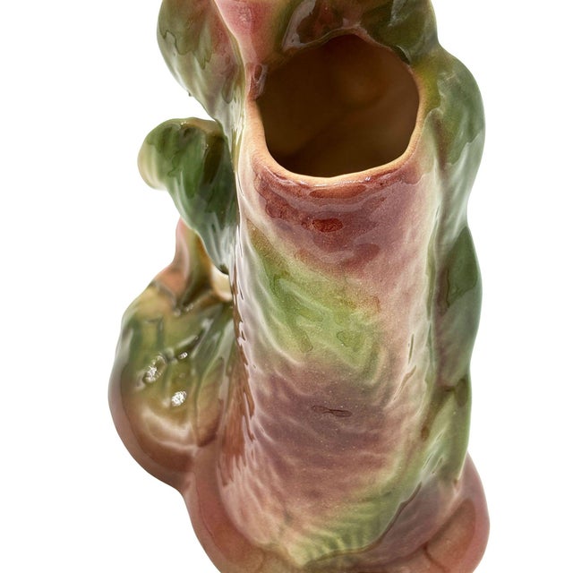 Pink 1950s Large 10" MCM Ceramic Hand Painted Flamingo Flower Table Planter, California For Sale - Image 8 of 11