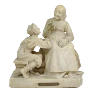 Antique E. Battiglia La Favola Della Nonna Alabaster Italian Sculpture Tale of Grandma