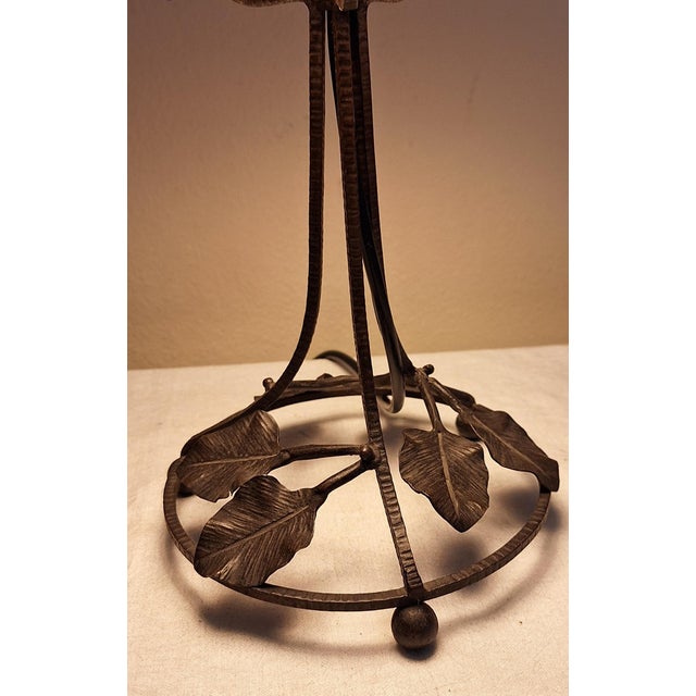 Textile Art Deco French Table Lamp with Black Wrought Iron Frame and Handmade Fabric Shade from Lamplove, 1930s For Sale - Image 7 of 10