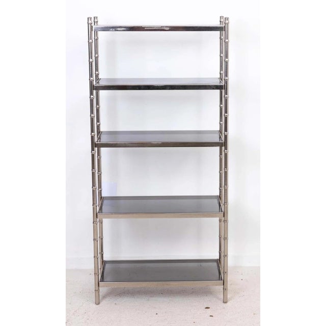 Chrome Hollywood Regency Faux Bamboo Five Shelf Étagère For Sale In New York - Image 6 of 11