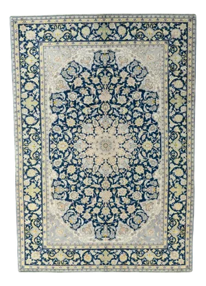 Kashan Oriental Rug in Blue & Cream