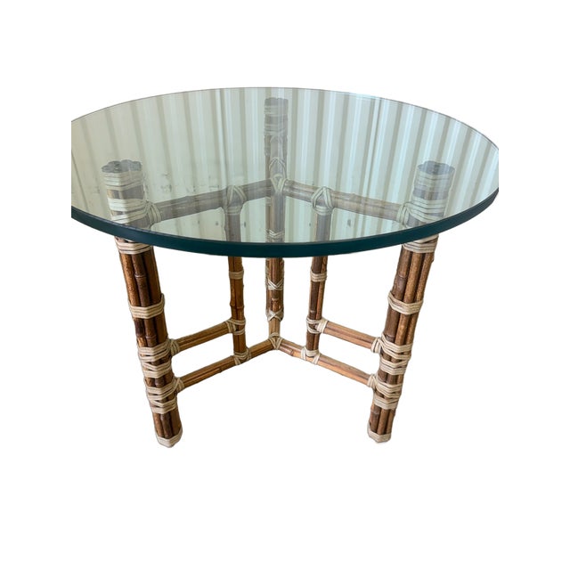1970s 1970's McGuire Furniture Leather Wrapped Bamboo Accent Tables - A Pair For Sale - Image 5 of 12