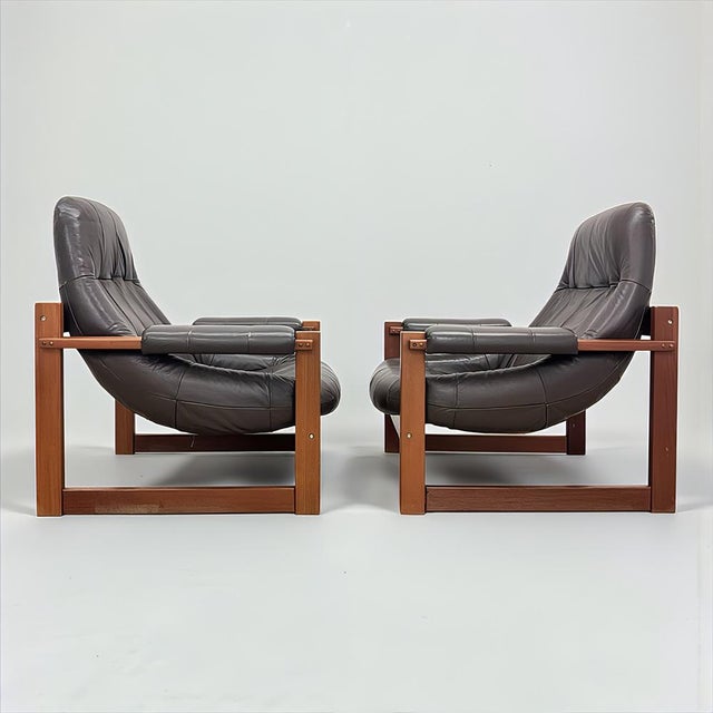 Brown Mid-Century Modern MP-91 Earth Lounge Chairs and Ottoman from Percival Lafer, Brazil, 1970s, Set of 3 For Sale - Image 8 of 18
