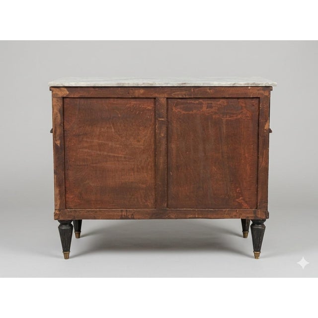 Antique French Louis XVI Style Marble Top Commode Chest - Ebonized Black & Gold For Sale In Houston - Image 6 of 7