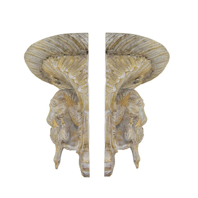 A Pair of Vintage Wooden Hand-Carved Gold Dog Head Wall Brackets For Sale - Image 4 of 10