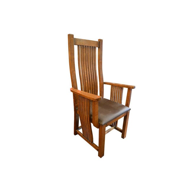 Crafters and Weavers Arts and Crafts Oak Curved High Back Dining Chairs