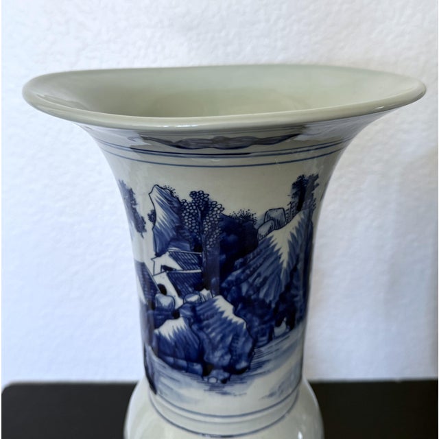 Vintage Chinese Blue & White Porcelain Landscape Vases - Trio Set For Sale - Image 14 of 18