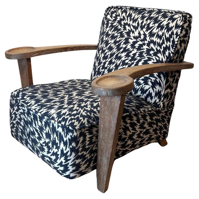 Art Deco Limed Oak Club Chair from De Coene, Belgium, 1930s For Sale