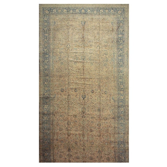 1900 - 1909 1900s Antique Beige Field Floral Mashad Gallery Rug For Sale - Image 5 of 6