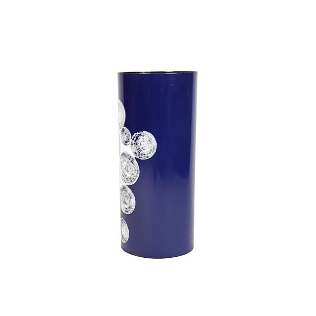 Metal Italian Blue, White & Black Enameled Metal Umbrella Stand, 1960s For Sale - Image 7 of 14
