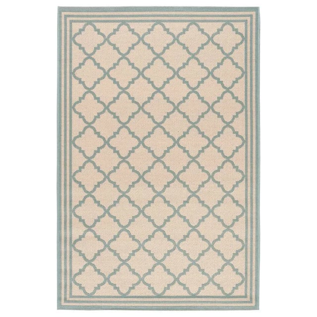 Sea Cottage Indoor Outdoor Rug Cream & Aqua 3'x5' For Sale - Image 4 of 4